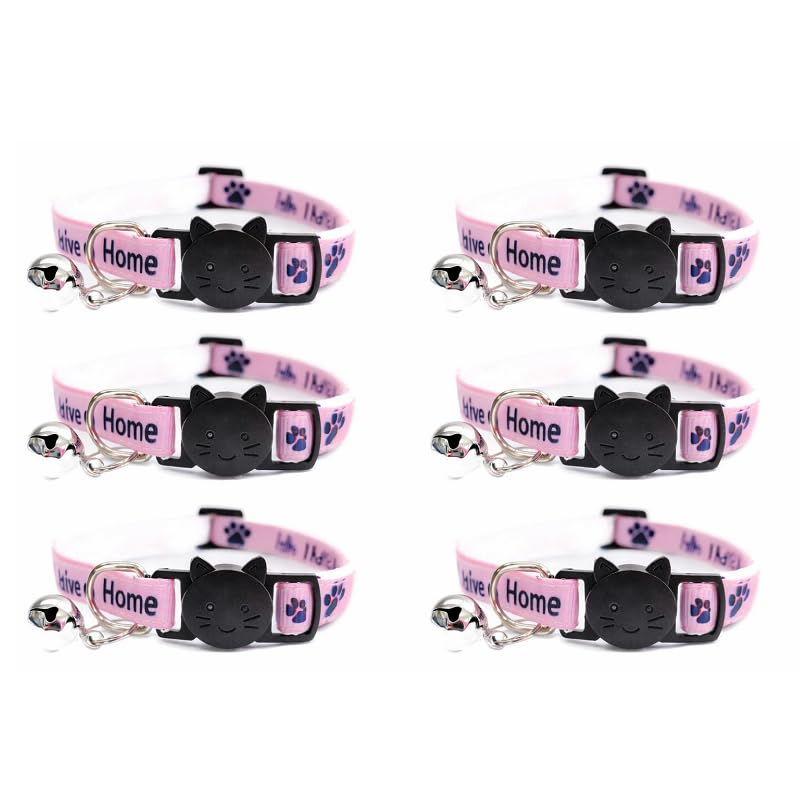 Worded Cat Collars – Please Do Not Feed Me, I Am Microchipped | Safe Quick Release Breakaway Buckle | Zacal Cat Collars (Pack of 6, Pink, I Have A Loving Home)