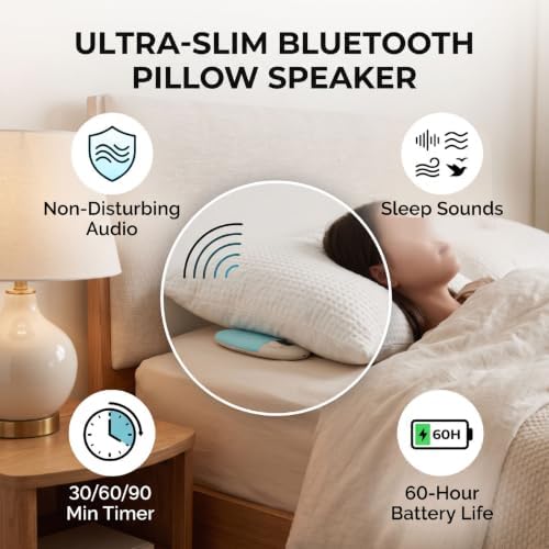 CCYLEZ Bluetooth Pillow Speaker Under Pillow Sleep Speaker with 60H Playtime Sleep Timer White Noise for Side Sleepers Travel (Blue) - 1