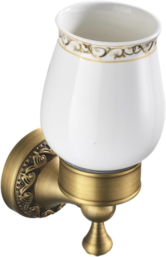 Vintage Antique Copper Wall Mounted Toothbrush Cup Holder with Ceramic Tumbler Rust-Resistant Polished Copper Toothbrush Rack for Bathroom Decor Easy Installation Included