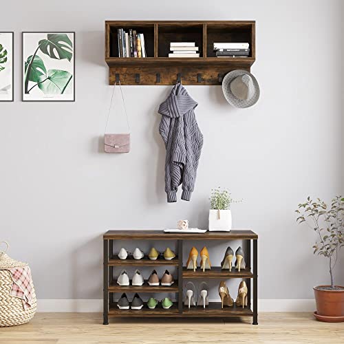 Industrial Multifunctional Furniture Set With Storage Bench Shoe Organizer And Coat Tree - Perfect Hallway Decor With A 5-In-1 Design For Entryway Brown Finish #TOP9