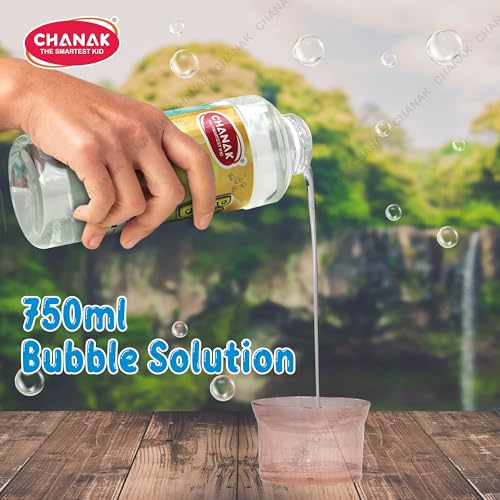 Image of Chanak Bubble Liquid Solution Bottle, 1500ml of Colorful Bubbles Solution, Bubble Refill Bottle, Bubble Maker Liquid for Guns & Camera for Kids Above 3 Years, BIS Approved (2 X 750ml)