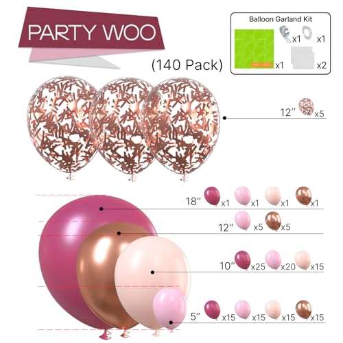 Image of PartyWoo Dusty Rose Balloon Arch Kit, 140 pcs Pink Balloon Garland Kit, Rose Gold Balloons, Metallic Balloons for Dusty Pink Birthday Decorations Women, Bridal Shower, Wedding, Bachelorette Party