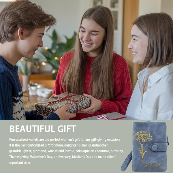 Personalized Wallet Custom Birth Flower & Name, Colorful and Bright Flowers, Change Purse, Mini Wallet for Woman, Leather Wallets for Women, Teen Girl Christmas Gifts 2024 (Pink)3