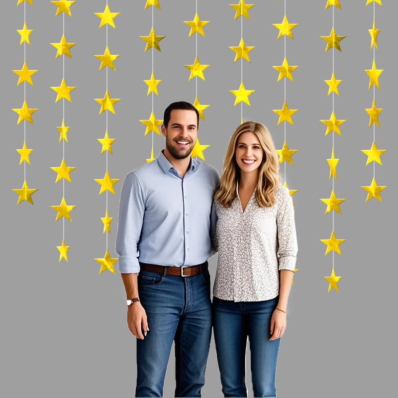 Image of Gold Shining Star Hanging Garland Gold Hanging Sparkling Star Streamer Glitter Bunting Banner Twinkle Backdrop for Wedding Baby Shower Birthday Christmas Decorations 40 Feet