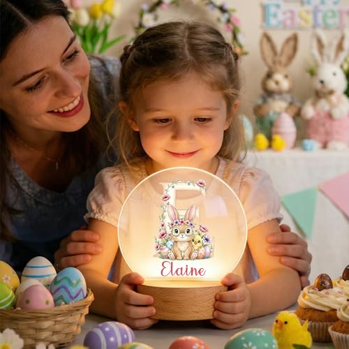 Lámpara de Mesa de Noche Conejo Floral Personalizable miniatura 3