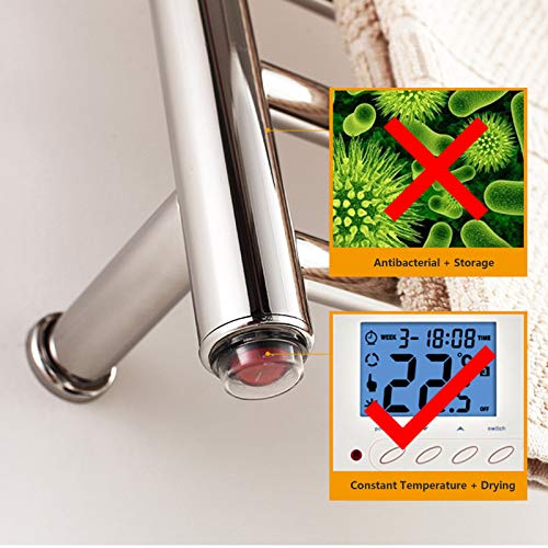 Radiador toallero eléctrico de Pared para baño, con Estante Superior, de Acero Inoxidable Pulido con Interruptor Impermeable, 600 x 480 x 231 mm, P (Hardwired)