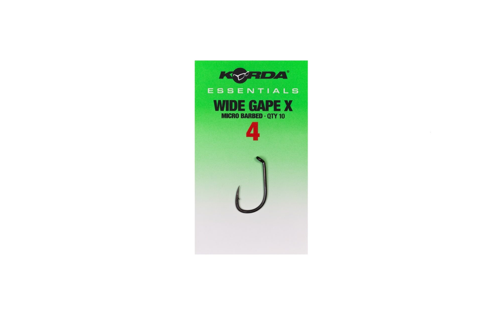 Korda Essentials Wide Gape X Hook, Barbed, Size 4, Qty 10