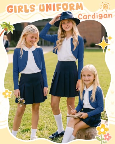 Image of Girls Uniform Cardigan | Cropped Bolero Shrug with Long Sleeves, Button Front Knit Sweater, Soft Preppy School Cardigan for Cute Daily Wear