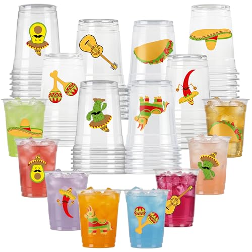 50 Pack 12 oz Mexican Fiesta Plastic Cups Disposable Drinking Cups Colorful Fiesta Party Supplies for Cinco de Mayo Taco Birthday Party Decorations (Mexican)