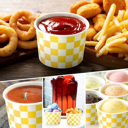 Image of Zopeal 50 Count Yellow Checkered Ice Cream Cups Disposable Race Car