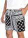 Floerns Men's Boho Paisley Graphic Print Drawstring Waist Essentials Summer Bandana Shorts with Pocket Black & White Paisley Small