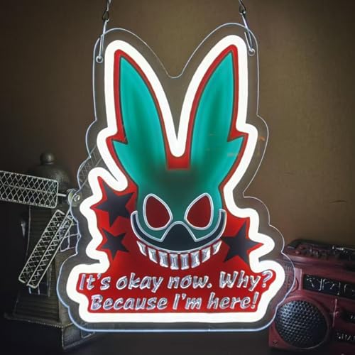 Image of Japanese Anime Neon Sign M H Academia Rabbit LED Wall Light for Bedroom Game Room Decor, Dimmable Neon Light for Kids Room Man Cave Birthday Party Gifts