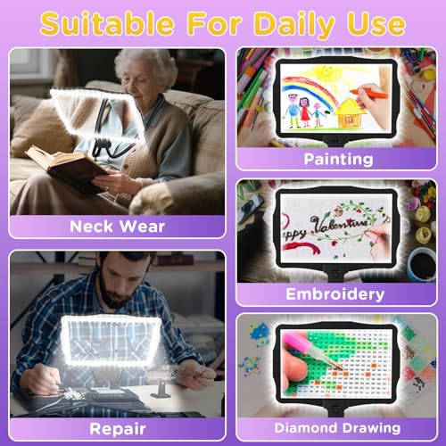 Large 10X Rechargeable Magnifying Glass for Reading with Light Hands Free Magnifying Glass Neck Wear Magnifier with 50 Led Lights Full Book Page Magnifier for Seniors Low Vision Elderly - Thumbnail 7