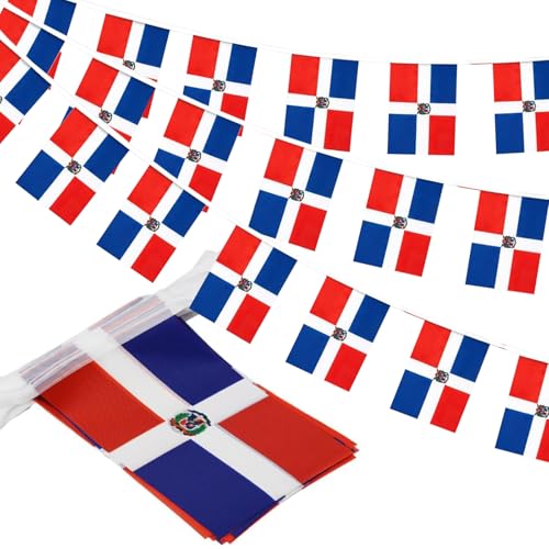Image of Dominican Republic Flags Dominican String Flag Banners for Patriotic Events Independence Day Sports Bars Inside Outside Decorations 33 Feet 30 Flags