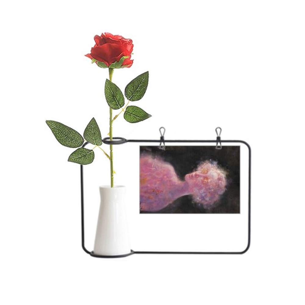 Peinture à l'huile rose artificielle style Art Déco vase suspendu