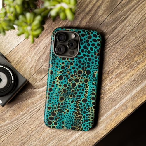 Coque rigide brillante iPhone 15 Pro Max motif abstrait luxe turquoise et noir - 3