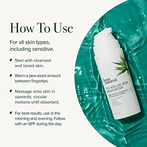 InstaNatural 10% Azelaic Acid Moisturizer - Hyperpigmentation Treatment & Pore Minimizer - Lightweight Hydrating Face Cream for Blemish & Aging - Green Tea, Witch Hazel & Hyaluronic Acid - 1 oz