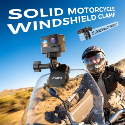 Image of Motorcycle Windshield Clip Camera Mount, for insta360 Ace Pro 2 Action Camera,Motorcycle Mount Clamps All Aluminum Alloy Camera Clamp with 1 /4 inch Adapter for for Gopro Hero DJI Action 5 4 3 2 OSMO 360
