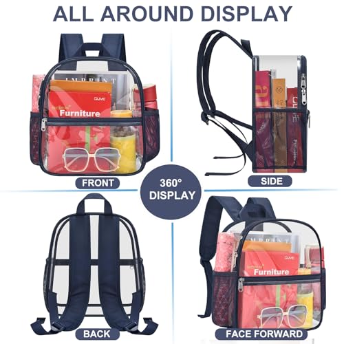 Image of Busiuw Clear Backpack for Stadium Events 12x12x6 Mini Small Clear Backpack with Front Pocket for Concert Sport Events Work Travel(Navy)