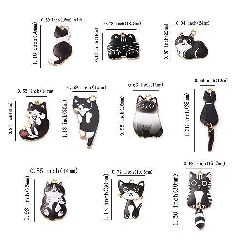 Stiesy 20Pcs 10 Styles Black Cat Charms Enamel Pet Kitten Pendant Charm Cute Animal Dangle Charms for Jewellery Making DIY Bracelet Crafting - Image 2