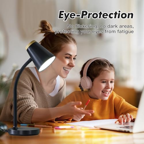 Image of EJIAXIN Desk Lamp for College Dorm Room - Small LED Desk Lamp Touch Dimmable Reading Light for Home Office - Adjustable Flexible Gooseneck Table Lamp for Bedside Bedroom Nightstand Black