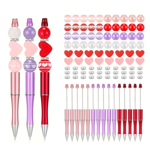 Juego de bolígrafos de 121 piezas con perlas, cuentas redondas/en forma de corazón, transferencia de calor, divertido regalo de escritura