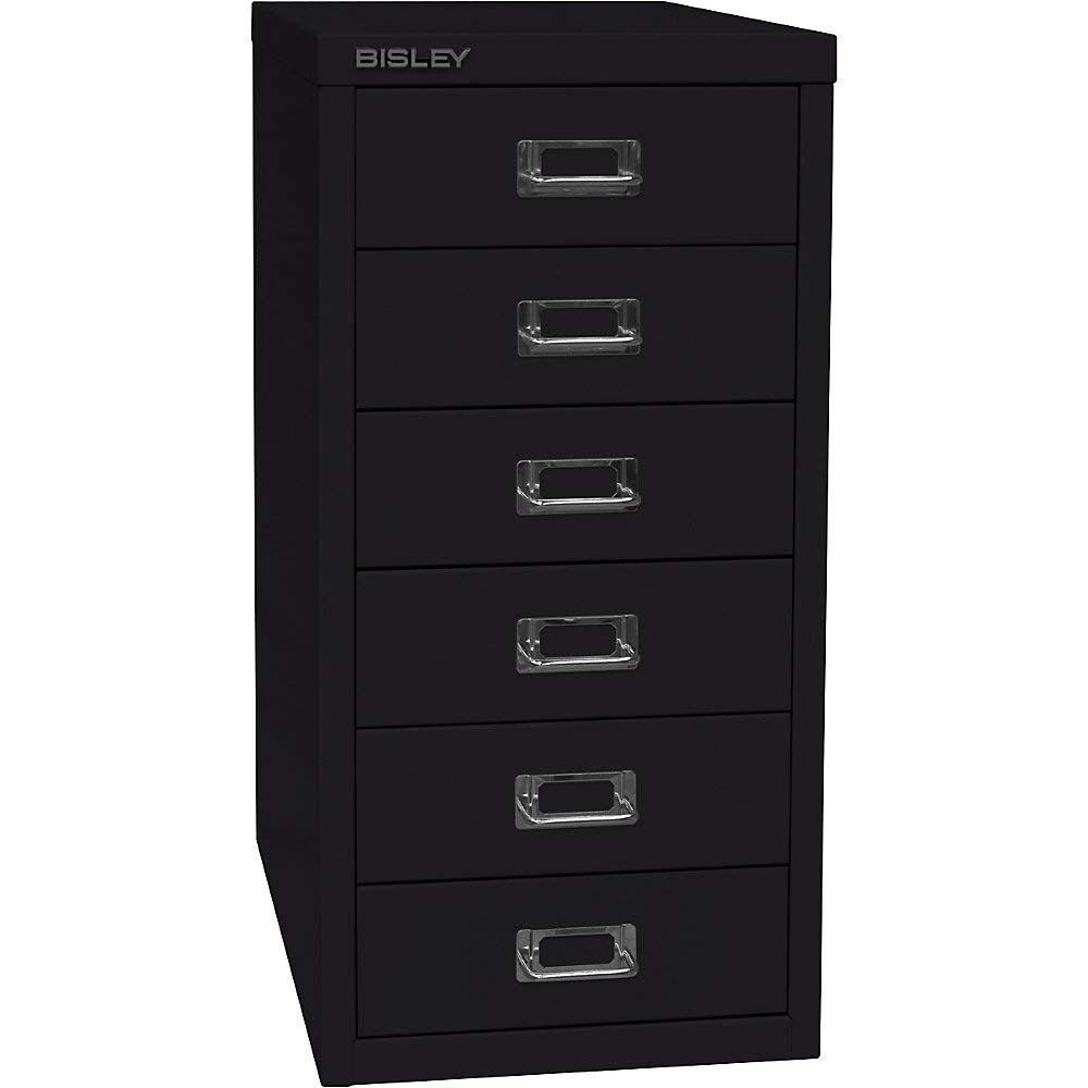 BISLEY MultiDrawer, 29er Serie, DIN A4, 6 Schubladen, Metall, 633 Schwarz, 38 x 27.9 x 59 cm