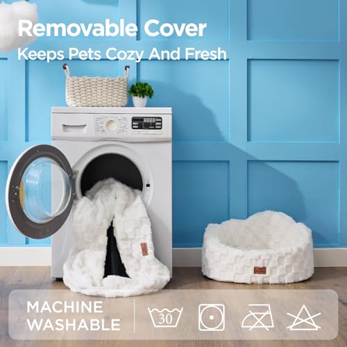 Joydeco Cloud Dog Bed for Small Dogs & Cats, Washable Pet Bed with Orthopedic Foam and Removable Checkered Plush Pad, Non-Slip Bottom for Indoor Puppies and Kittens, 22x20 Inch, White - Image 6