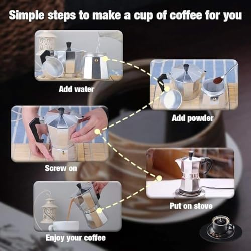 Image of Premium Stainless Steel Coffee Percolator | Rich & Aromatic Filter Coffee | Italian Coffee Maker Moka Pot (Silver, 2 Cup)