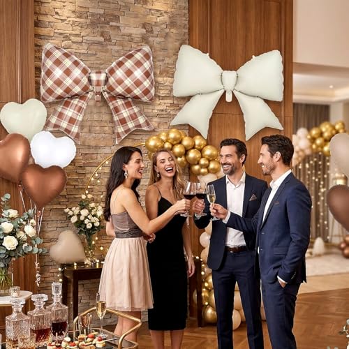 Image of 12 Pcs 18 Inch Heart Balloons and 38 Inch Bow Balloons, Large Foil Bow Heart Balloon Bow Party Decorations for Birthday Baby Shower Valentines Wedding Party