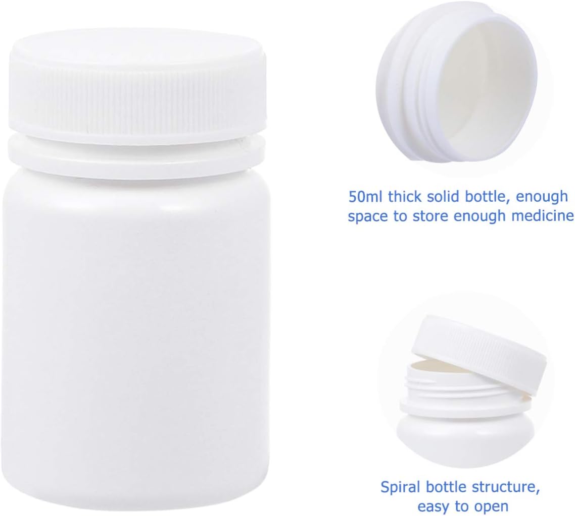 20 Pcs Empty Pill Bottles, 50ml Small White Plastic Medicine Containers with Lids, Portable Travel Pill Holder for Medication, Vitamins & Crafts