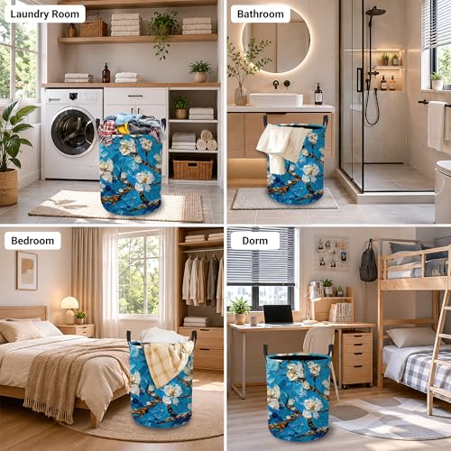 Image of Retro Apricot Blossom Laundry Hamper, Laundry Baskets, Waterproof Oxford Cloth for Room /Bathroom /Bedroom /Dormitories 16x20.8 Inch