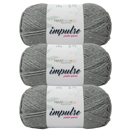 Image of WOAFashions Impulse Hand Knitting & Crochet Yarn, Premium Acrylic, 4 : Medium (Grey) (3x100gms / 3.5oz / 200mtr / 218yds)