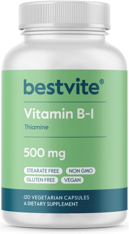 Athinika Nutrition Vitamin B-1 (Thiamin) 500mg (120 Vegetarian Capsules) - No Stearates - Vegan - No Calcium Carbonate - Non GMO - Gluten Free - No Silicon Dioxide