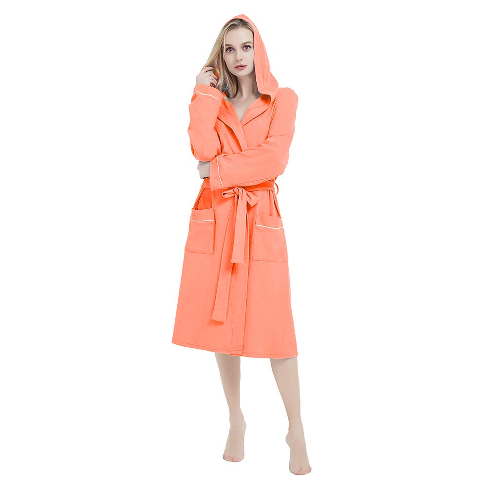 Womens Hooded Cotton Robe Soft Kimono Spa Knit Bathrobe Lightweight Long