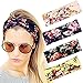 DRESHOW 4 Pack Headbands Vintage Elastic Printed Head Wrap Stretchy Moisture Hairband Twisted Cute Hair Accessories, Black, Navy, Pink, Yellow, One Size