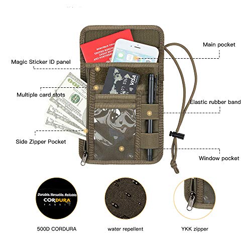 Image of EXCELLENT ELITE SPANKER Passport Holder Nylon Neck Pouch RFID Blocking Travel Neck Wallet ID Card Organizer Pouch with Neck Lanyard(Ranger Green)