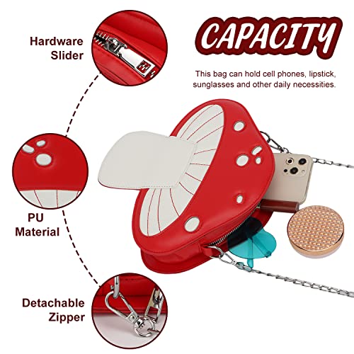 Bolso bandolera con cadena en forma de hongo rojo miniatura 6