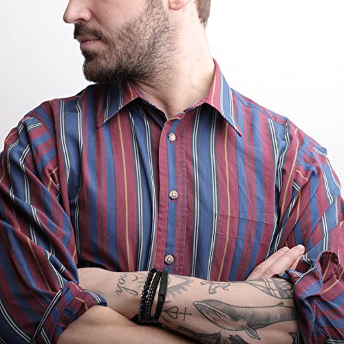 Mens Tiger Eye Matee Black Onyx Lava Rock Volcanic Stone Beaded Bracelet, Black Braided Leather Bracelet for Men2