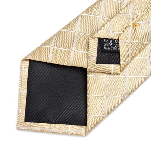 Image of DiBanGu Mens Silk Plaid Tie and Pocket Square Set | Elegant Silk Formal Tie Set, Woven Check Necktie and Cufflinks Tie Clip Set, Perfect for Wedding Party, Comes in Gift Box