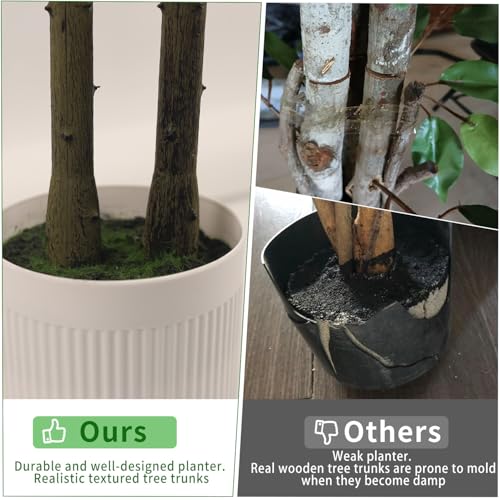 Artificial Ficus Tree 6FT Tall, Artificial Plants Indoor with White Planter Faux Ficus Tree Realistic Faux Silk Plant for Home Office Living Room, Porch, Garden Decor - Image 5