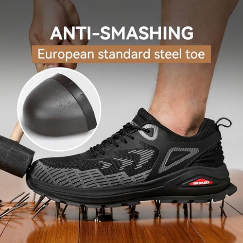 SKOKOD Steel Toe Shoes for Men Fashion Casual Work Safety Shoes Composite Toe Sneakers Construction Industrial Comfortable Black 11.5 by SKOKOD - Used condition - US$42.54