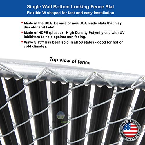 FenceSource Wave Slat (9 Colors) Single Wall Bottom Locking Privacy Slat for 4', 5', 6', 7' and 8' Chain Link Fence (7 ft, Black) - Thumbnail 2