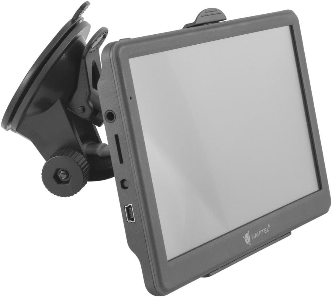 Navitel E700 device with mount attached, showing ports