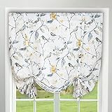 VOGOL Tie Up Curtains for Windows, Birds and Flower Print Balloon Shades Rod Pocket Adjustable White