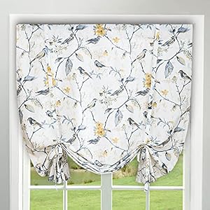 VOGOL Raffgardine mit Vogel- und Blumendruck 106x150cm