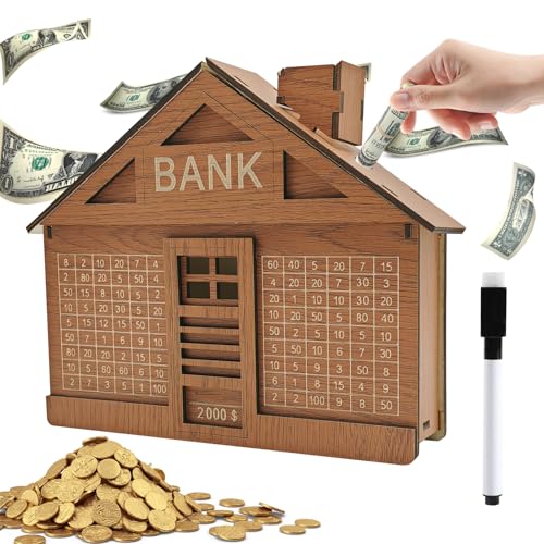 Cash Vault Wooden Savings Box,Reusable Cash Saver Box with Dry