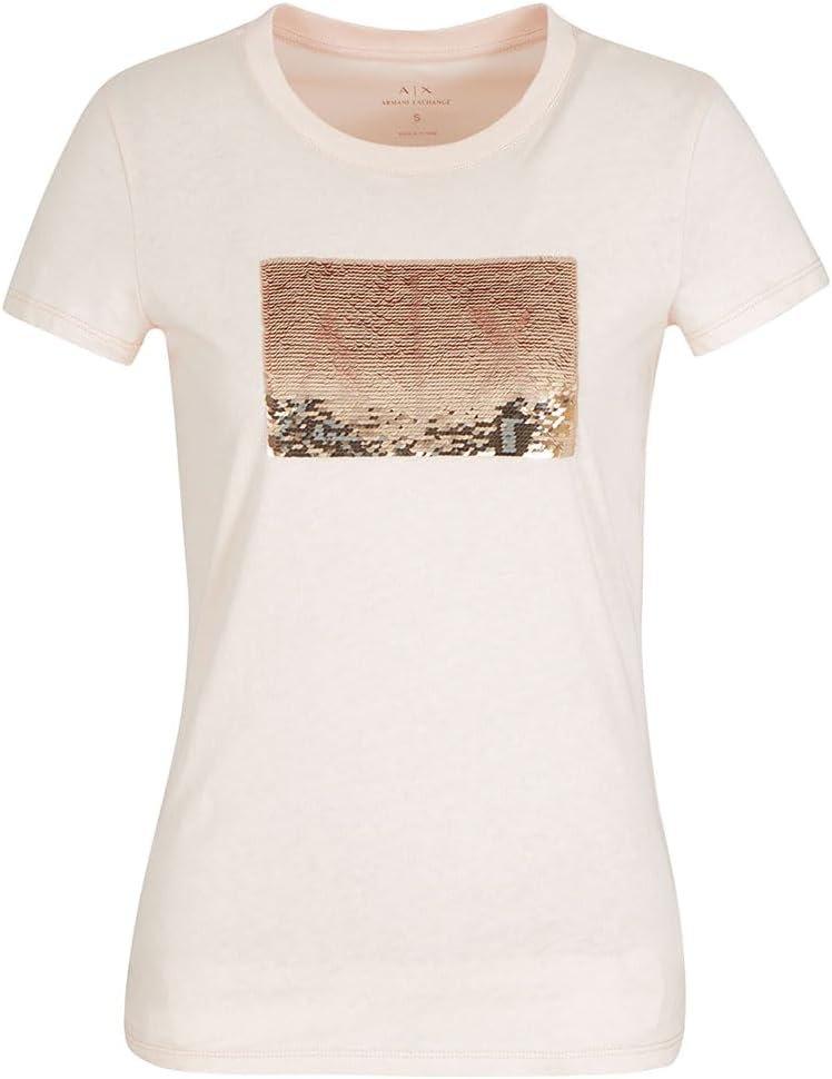 Armani Exchange Women's Box Logo Sequin Tee, Vegas, Small