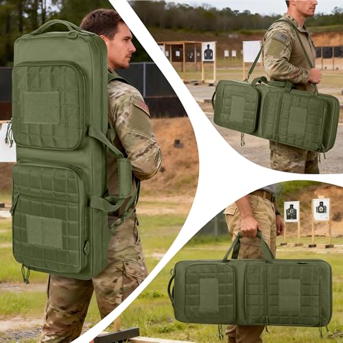 GOBUROS Tactical 28” Double Rifle Bag Backpack with 3 Magazine Holders, Soft Short Barrel Rifle Case with Quilted Padded Shoulder Straps, Long Gun Carrying Case for Hunting Shooting Green by GOBUROS - Image 6