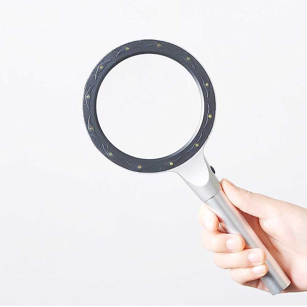 Lupa de Lectura de Mano Extragrande con luz LED, Lente Luminosa de 20 aumentos, Ideal para aficiones, Monedas, Libros, Sellos y Joyas, Color Plateado.